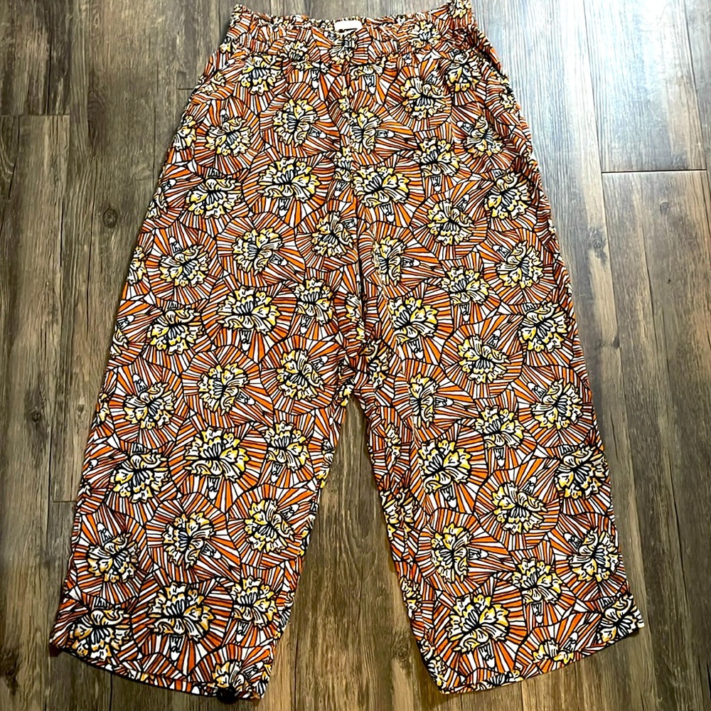 Linen Printed Wide Leg Pants